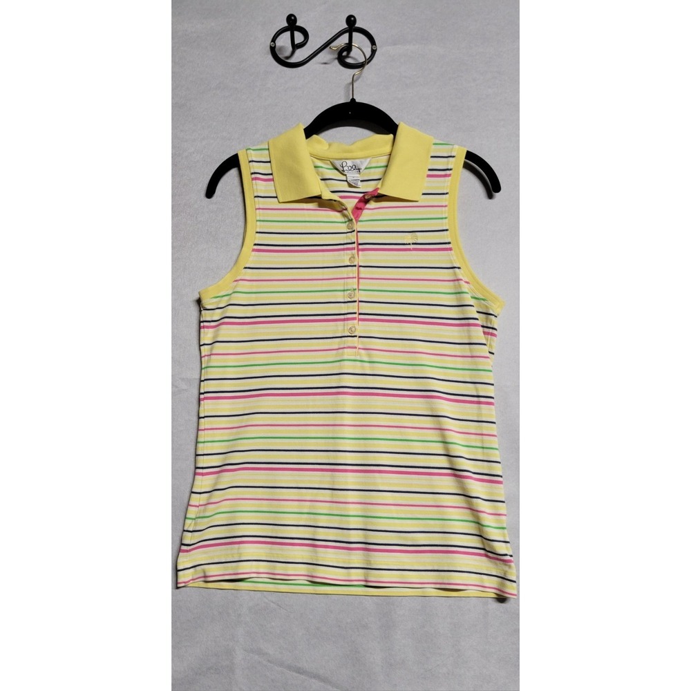 Vintage Yellow Multicolored Stripes Lilly‎ Pulitzer S/l Collared Top Size L